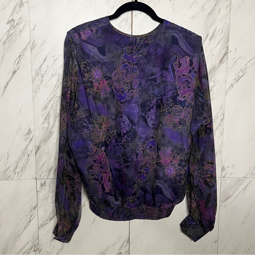 Vintage Petites by Willi Sheer Paisley Floral Blouse SZ XL - Picture 6 of 7
